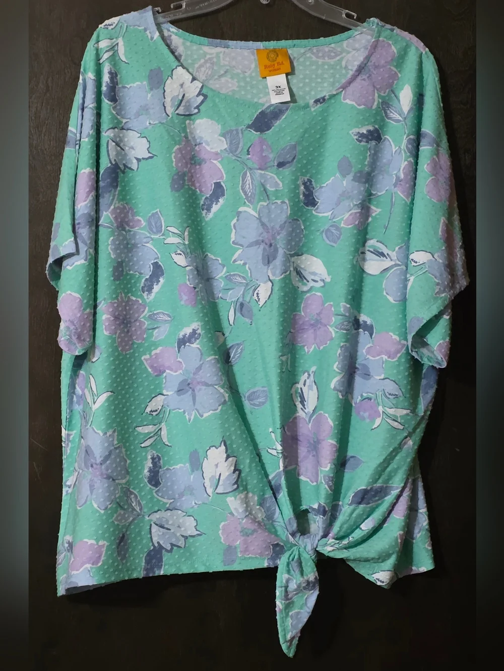 Ruby Rd. Pastel Colors Floral Tie-Hem Short Sleeve Top Women's Size 3X - Picture 4 of 10